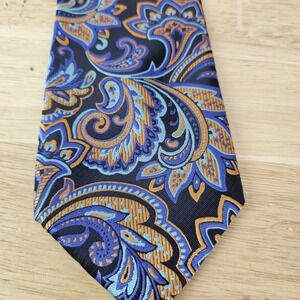 LUCHO Houston Mens Silk Designer Necktie Tie 3.5" Paisley Blue Orange Black $165